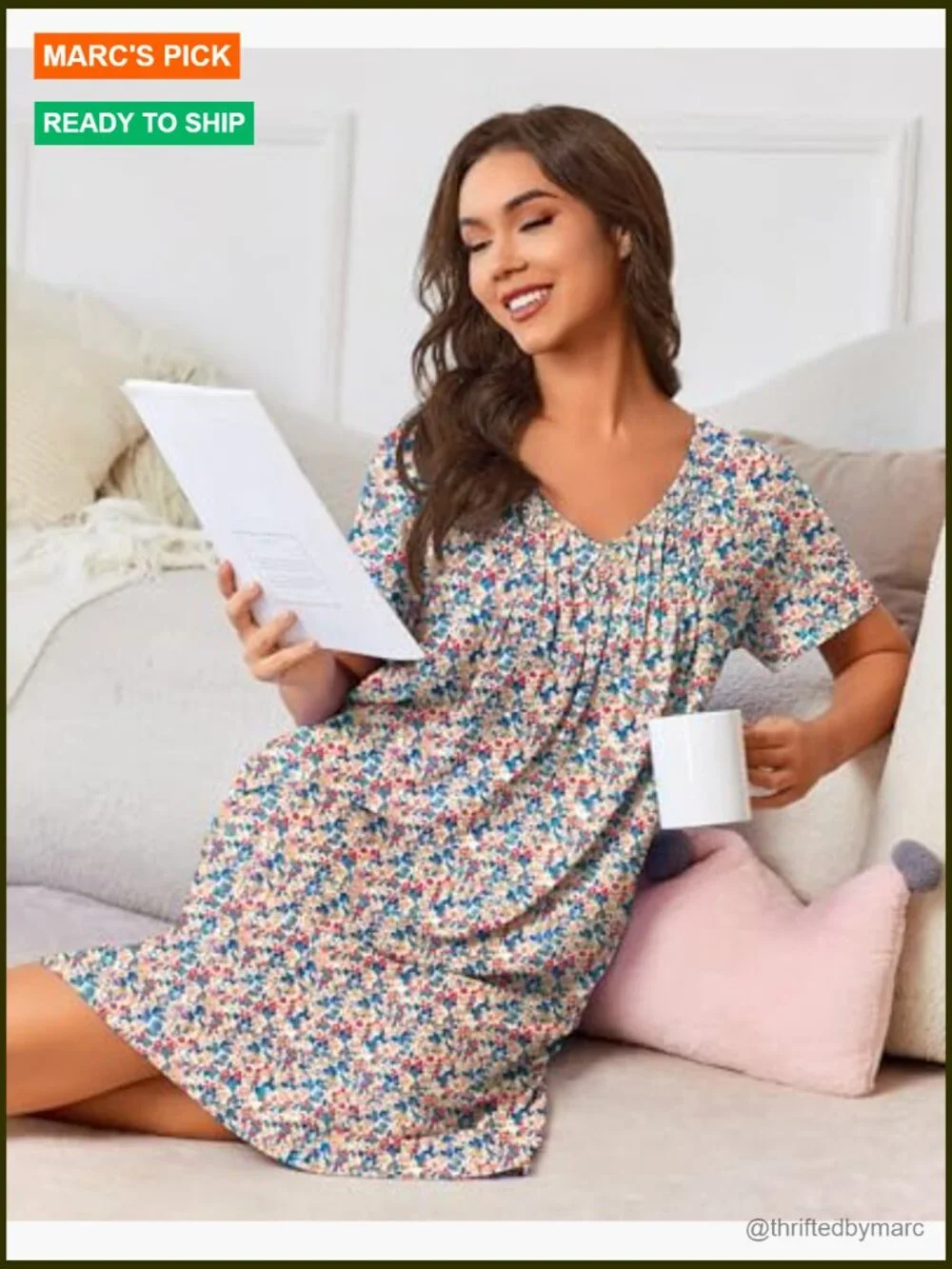 Loose Fit Nightgown with Pockets Short Sleeve Lounge Dress Pleated Front Midi